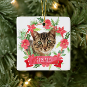 Kattfoto akvarellkrans julgransprydnad keramik