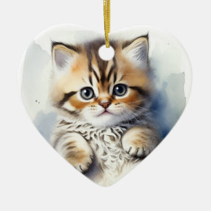 Kattfoto hjärtform julgransprydnad keramik