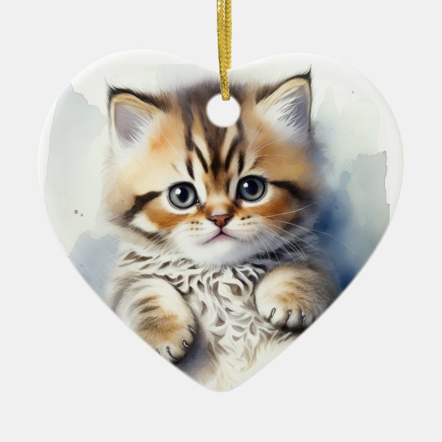 Kattfoto hjärtform  julgransprydnad keramik (Framsidan)