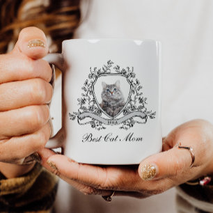 Kattfoto i en Blommigt Vapensköld Best Cat Mamma Kaffemugg