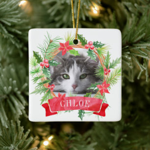 Kattfoto julkrans julgransprydnad keramik