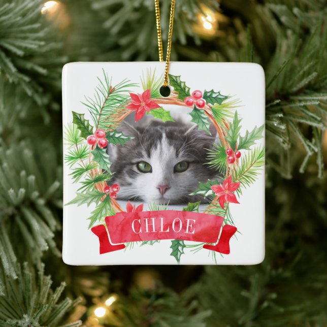 Kattfoto julkrans julgransprydnad keramik (Träd)
