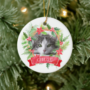 Kattfoto julkrans julgransprydnad keramik