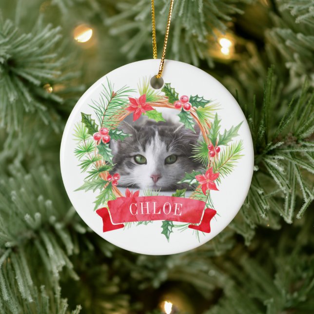 Kattfoto julkrans julgransprydnad keramik (Träd)