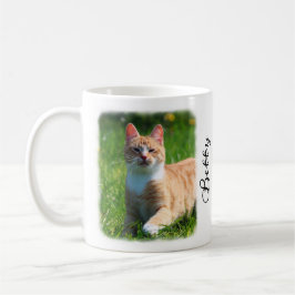 Kattfoto med det anpassade namnet och offerten för kaffemugg