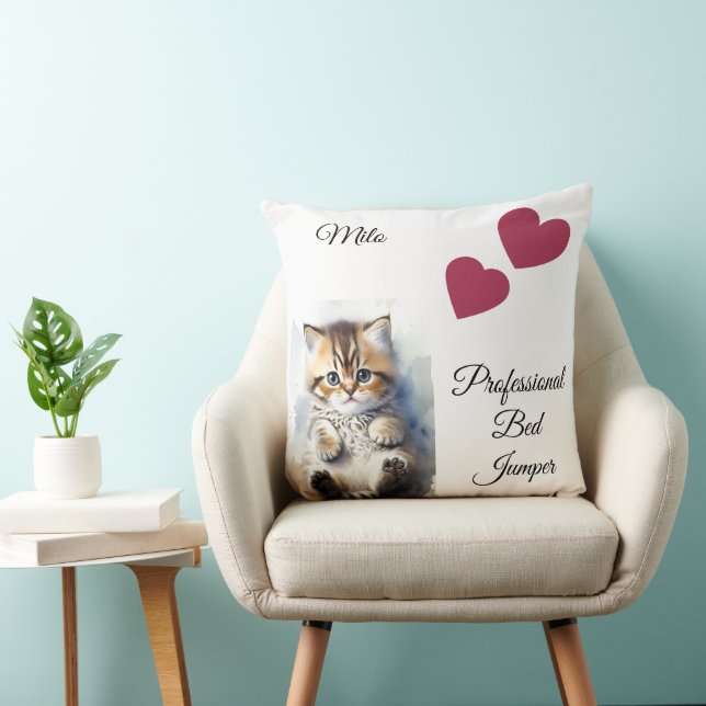 Kattfoto med humorcitat, tass, namn,  kudde (Stol)