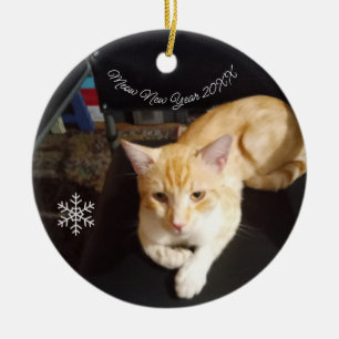 Kattfoto text, Anpassa, Gott Nytt År 20XX, Julgransprydnad Keramik