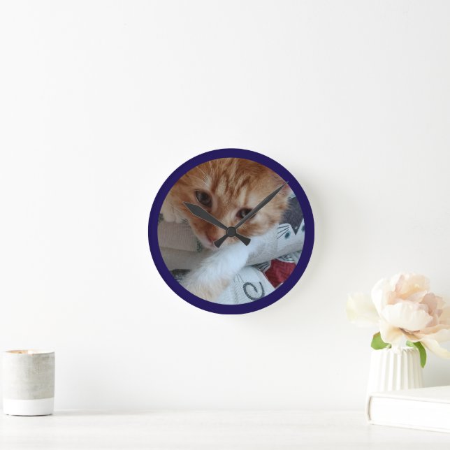 Kattfoto text Anpassa Rund Klocka (Hem)