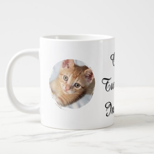 Kattfoto, text, utbytbar, Rolig  Jumbo Mugg (Vänster)