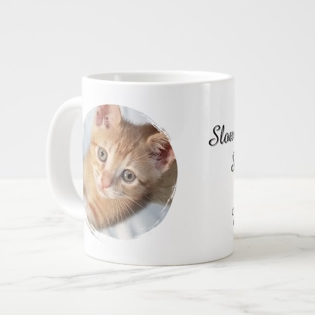 Kattfoto, text, utbytbar, Rolig, kattälskare Jumbo Mugg (Framsida vänster)