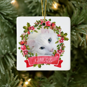 Kattfoto Vattenfärgskrans Julgransprydnad Keramik