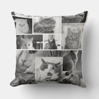 Kattfotocollagekudde | Svart och vit katt Kudde