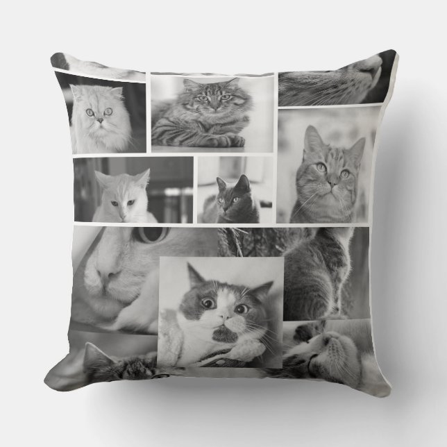 Kattfotocollagekudde | Svart och vit katt  Kudde (Framsida)