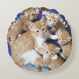 Kattfotodag Runt Kudd med Meow Day Katt Foto Rund Kudde