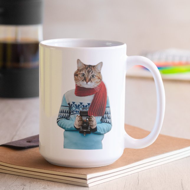Kattfotograf i Vintage Sweater Quirky Kaffemugg (Skapare uppladdad)