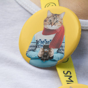 Kattfotograf i Vintage Sweater Quirky Knapp