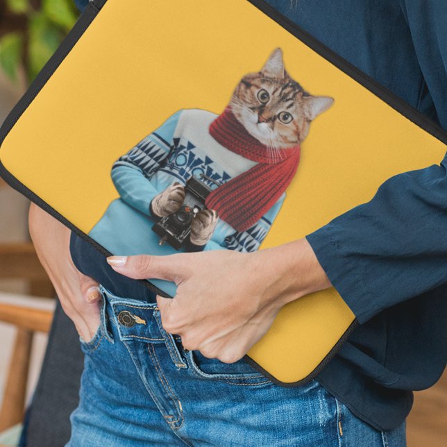 Kattfotograf i Vintage Sweater Quirky Laptop Fodral (Skapare uppladdad)