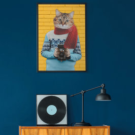 Kattfotograf i Vintage Sweater Quirky Poster