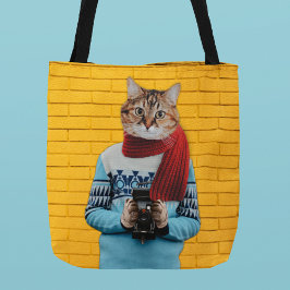 Kattfotograf i Vintage Sweater Quirky Tygkasse