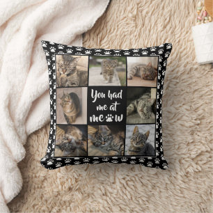 Kattfotokollage DU HADE MIG VID MEOW Paw-utskrift Kudde