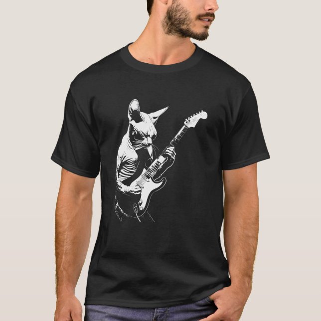 Kattgitarrist Gitarr - Devon Rex Pappa Mamma T Shirt (Framsida)