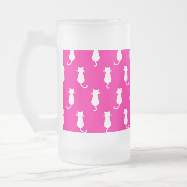 Kattglädje för evigt - fantastiska katter fuksia frostat ölglas (Vänster)
