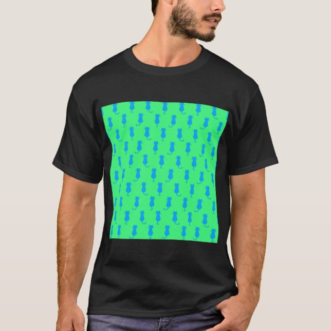 Kattglädje för evigt Whimsical Blå Katter Limegrön T Shirt (Framsida)