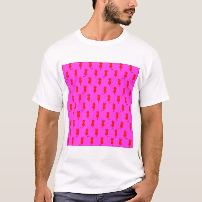 Kattglädje för evigt - Whimsical röda katter rosa T Shirt (Framsida)