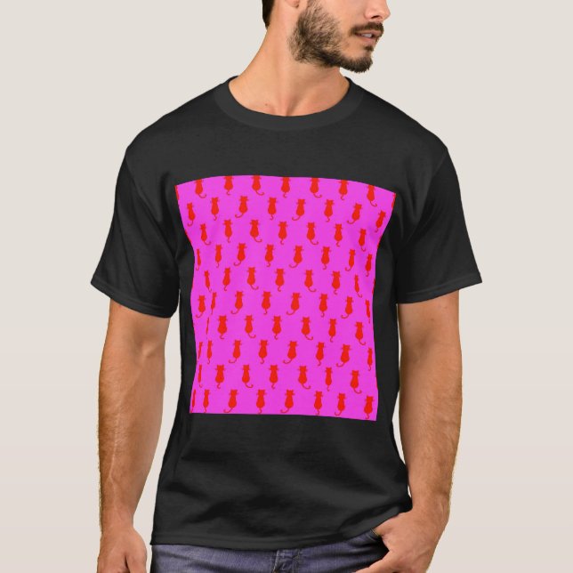 Kattglädje för evigt - Whimsical röda katter rosa T Shirt (Framsida)