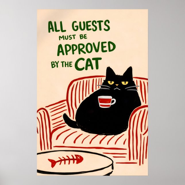 Kattgodkänd affisch, rolig husdjursväggkonst, svar poster (Framsidan)