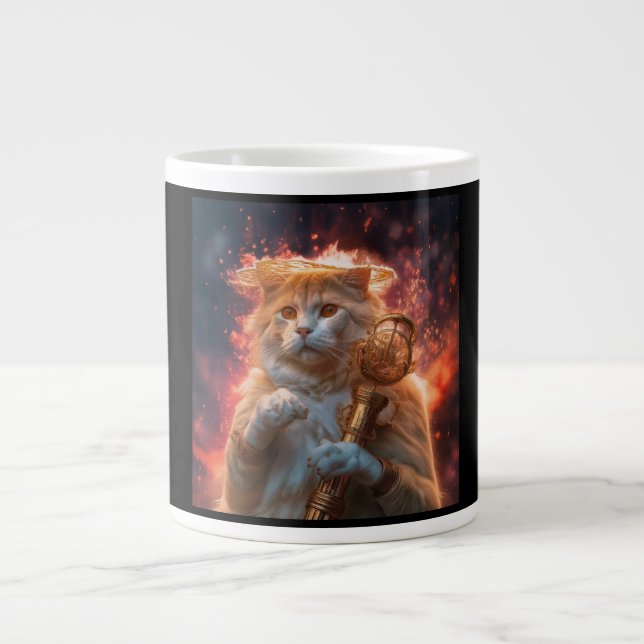 Kattguide med magisk stav mitt i flammor jumbo mugg (Framsidan)