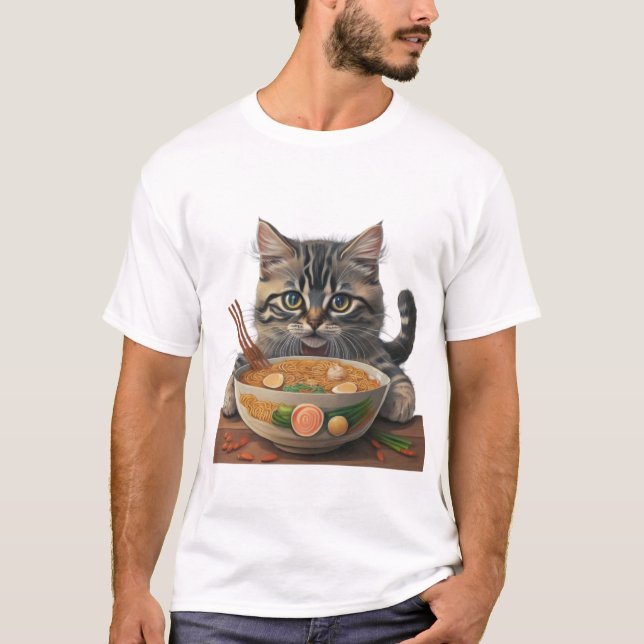 kattgummi, Cute Cat Eating Ramen, japanskt nudde T Shirt (Framsida)
