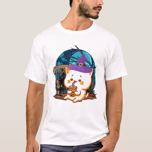 katthalloween boba tebubbla t shirt (Framsida)