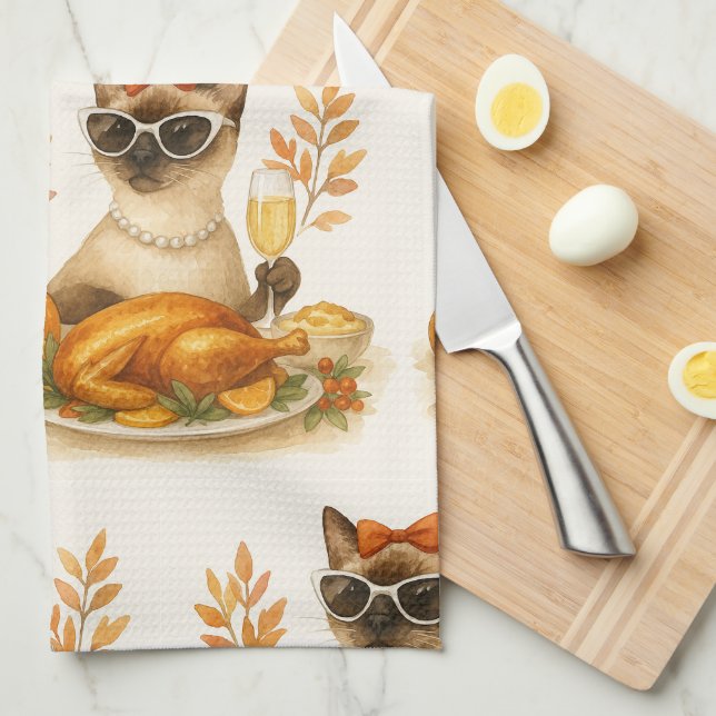 Katthona med Thanksgiving från Turkiet Kökshandduk (Vikt i Fjärdedel)