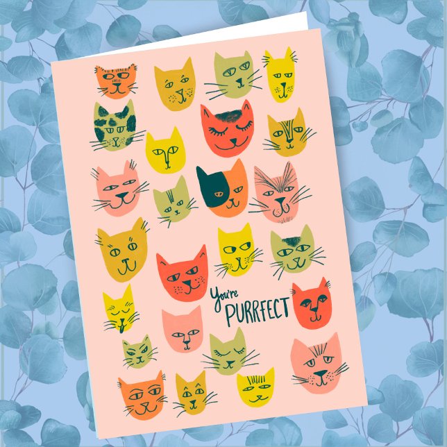 Katthuvudena mönster BEST FRIENDS Kort (Cute colorful cat heads pattern BEST FRIENDS You're Purrfect Love Friendship  Card
)