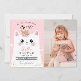 Katti Meow Rosa Krona Flickan Kattunge födelsedag Inbjudningar