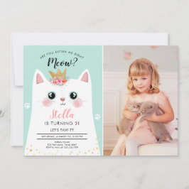Katti Meow Rosa Krona Flickan Kattunge födelsedag Inbjudningar