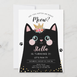 Katti Meow Rosa Krona Flickan Kattunge födelsedag Inbjudningar