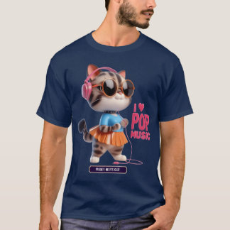 Katti som lyssnar på popmusik roligt t shirt