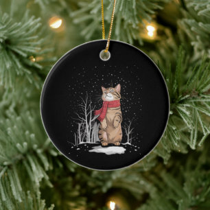 Kattig Jul Katter Jul Snö Kattunge Roligt Present Julgransprydnad Keramik