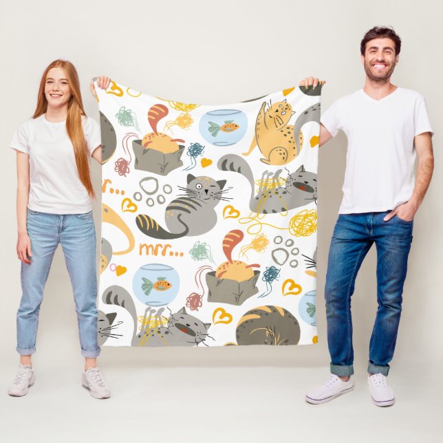 Kattillustration Fleecefilt (På plats)