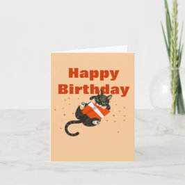 Kattillustration på kort "Grattis på födelsedagen"
