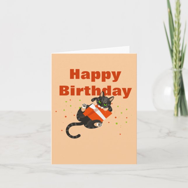 Kattillustration på kort "Grattis på födelsedagen" (Framsida)