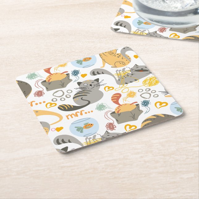 Kattillustration Underlägg Papper Kvadrat (Vinklad)