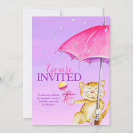 Kattinbjudningar till stollig-babydusch, paraply-k inbjudningar