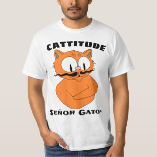 KATTITUDE Tecknad Mustache Cat T Shirt