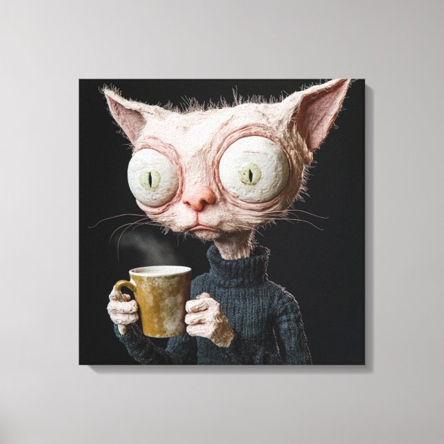 Kattjordad Figur med Mugg Canvastryck (Framsida)