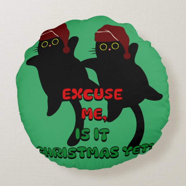 Kattjristmas, är det julklapp än? rund kudde (Baksidan)