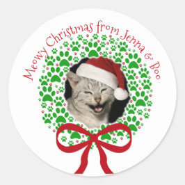 Kattjul Kransklo Fotavtryck Holiday Julkrans Foto Runt Klistermärke