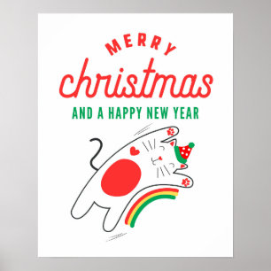 Kattjulen Poster, Julafton-utskrift, Festive Poster